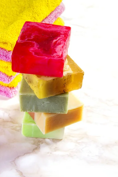 Handmade Soap with bath and spa accessories. — Stock Photo, Image