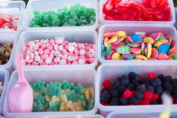 closeup of different gummy candies