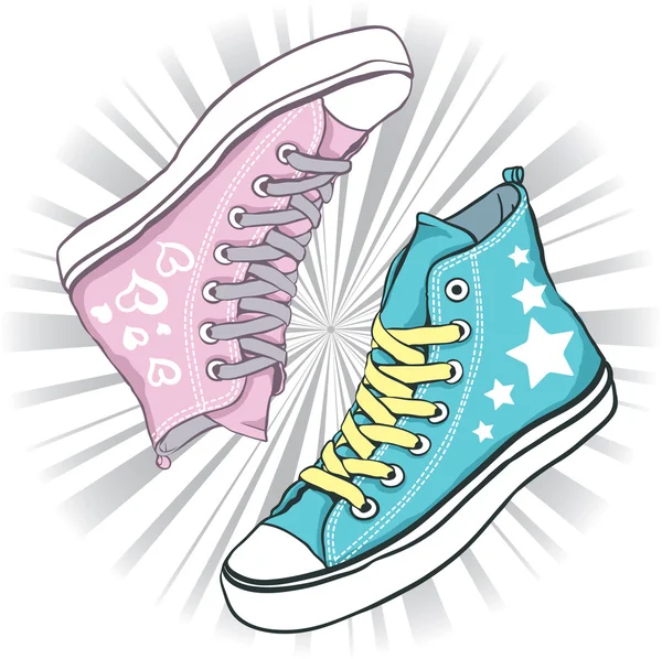 Sepatu biru dan merah muda - Stok Vektor