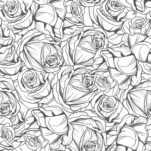 Zwart-wit patroon bloemen rozen — Stockvector