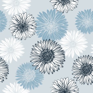 grafik mavi ve beyaz çiçekler