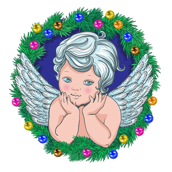 小天使圣诞花环的树花环 — 图库矢量图片