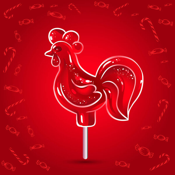 Red rooster lollipop symbol of the new year