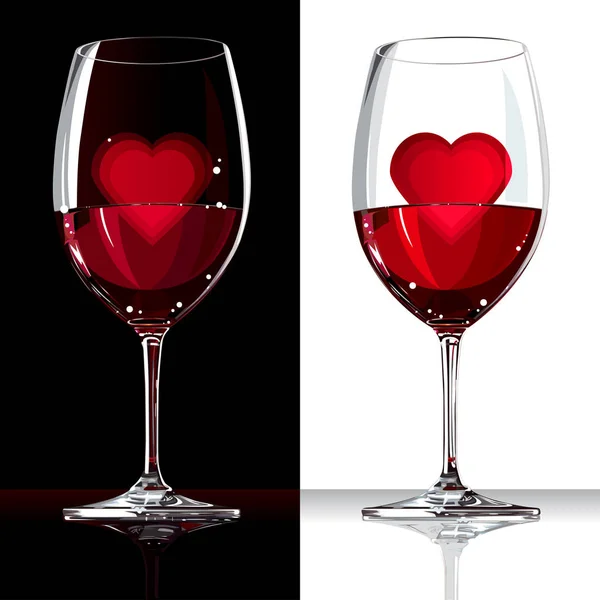 Copo de vinho com vermelho e coração dentro — Vetor de Stock