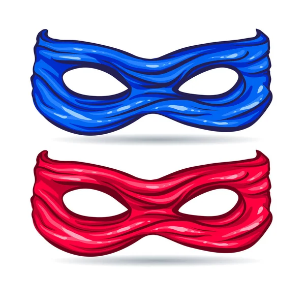 Mavi ve kırmızı maske yüz karakter süper kahraman çizgi roman tarzı için — Stok Vektör