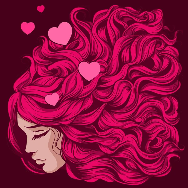 Chica cariñosa con el pelo largo rosa — Archivo Imágenes Vectoriales