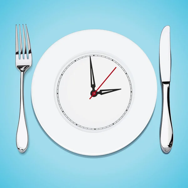 Čas oběda, příbory, misky nůž a vidlička — Stockový vektor