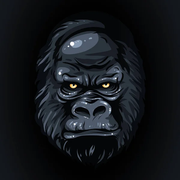 Drawing realistic black face gorilla, yellow eyes — Stock Vector