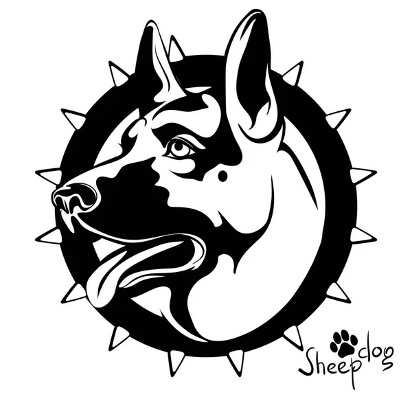 Μαύρο και λευκό εικόνα ενός κεφαλιού s σκύλο να φυλάει ένα τσοπανόσκυλο — Διανυσματικό Αρχείο
