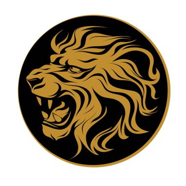 illüstrasyon vektör, kükreyen aslan, kat bir sikke üzerinde başkanı siluet profil