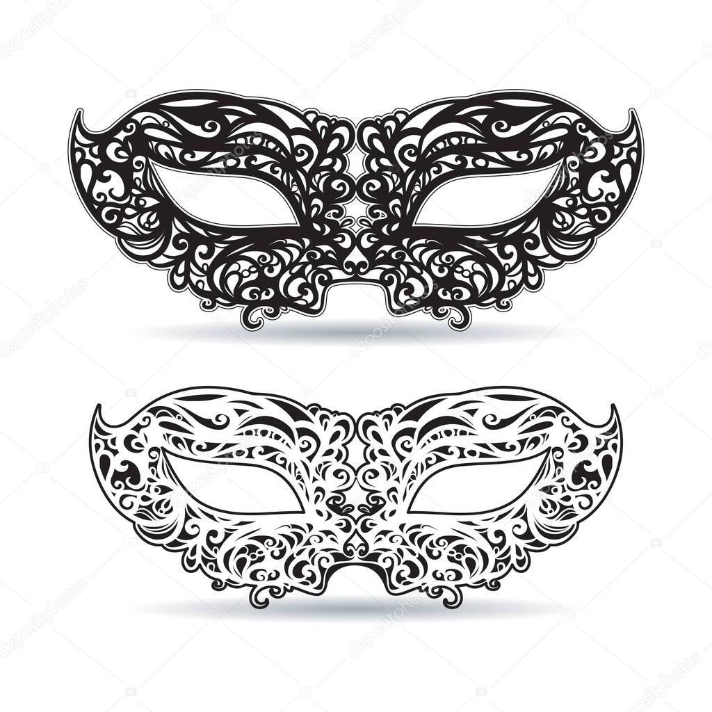 black and white mask with patterned ornament