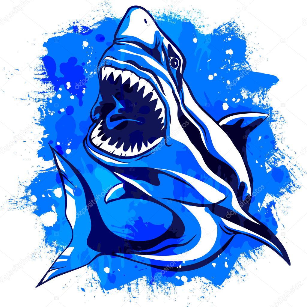 Download Color watercolor aggressive shark with open mouth — Stock ...