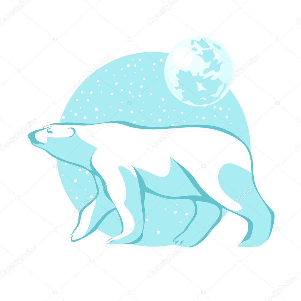 silhouette of a polar bear against the blue sky