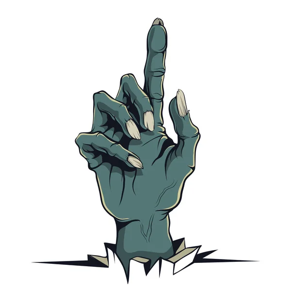 Vector graphics, illustration in the style of a comic Zombie hand with pointing finger. — Stock Vector