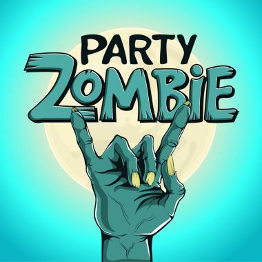 Logo zombi parti. Zombi el rock jest ayın arka plan üzerinde gösterir..