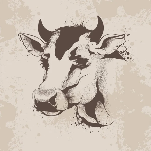 グラフィック インクの図面、スケッチ、牛の頭 — ストックベクタ