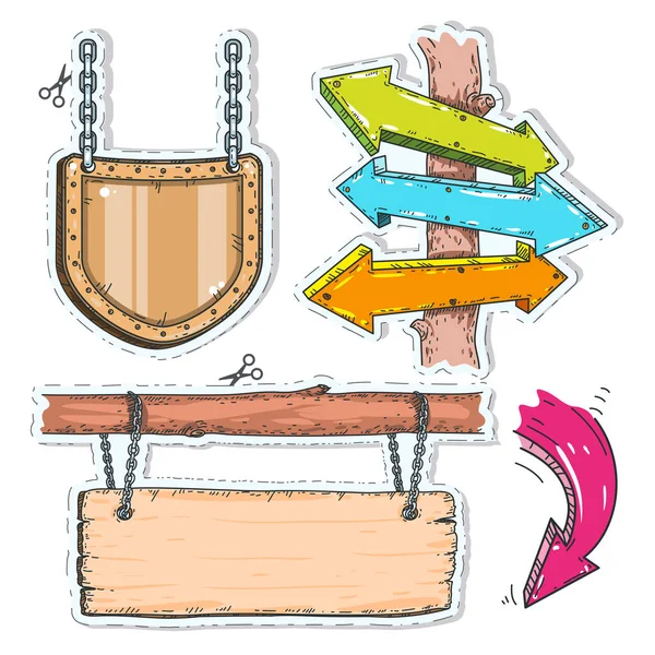 Pegatina de colores, conjunto de flechas y señales de dirección del camino vacías — Archivo Imágenes Vectoriales