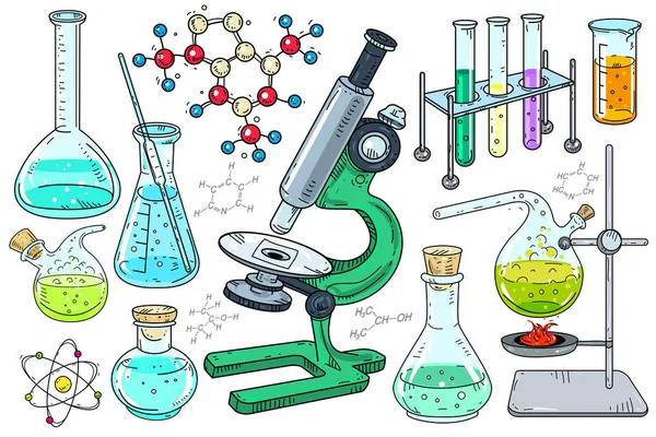 Schulklassen. Laborgeräte und chemische Formeln lizenzfreie Stockvektoren
