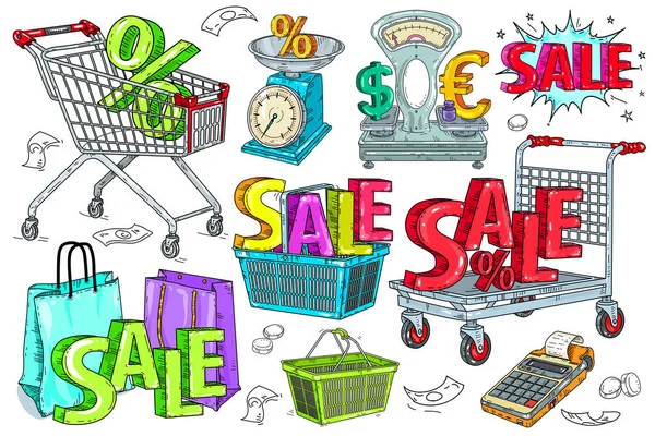 Shopping, retail and discount. Icons set, vector illustration. Vektorgrafiken