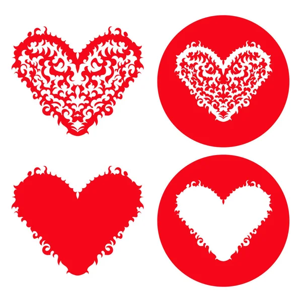Alla hjärtans röda hjärtan uppsättning fyra objekt... Handritad. — Stock vektor
