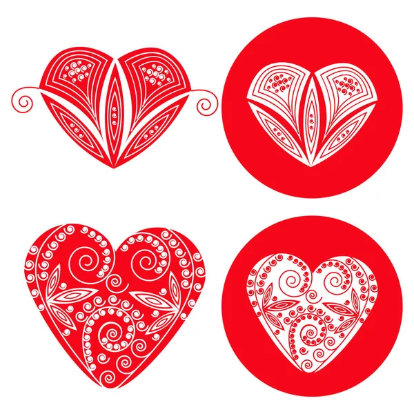 Valentines red hearts set of four objects. — Stock Vector