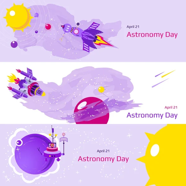 天文学の日」をテーマに 3 つのバナーの設定. — ストックベクタ