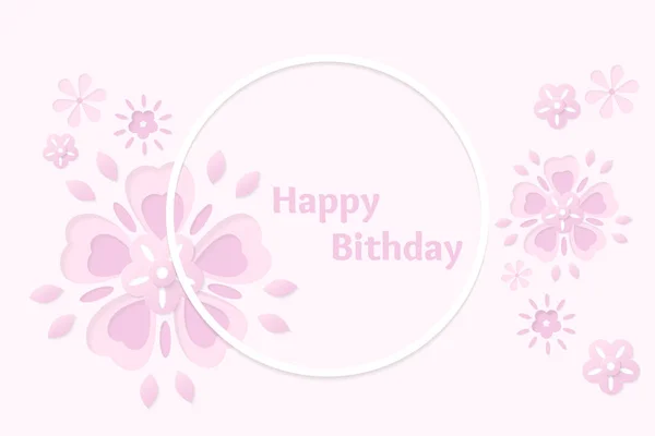 Paper cut birthday card with flowers. — Stock Vector