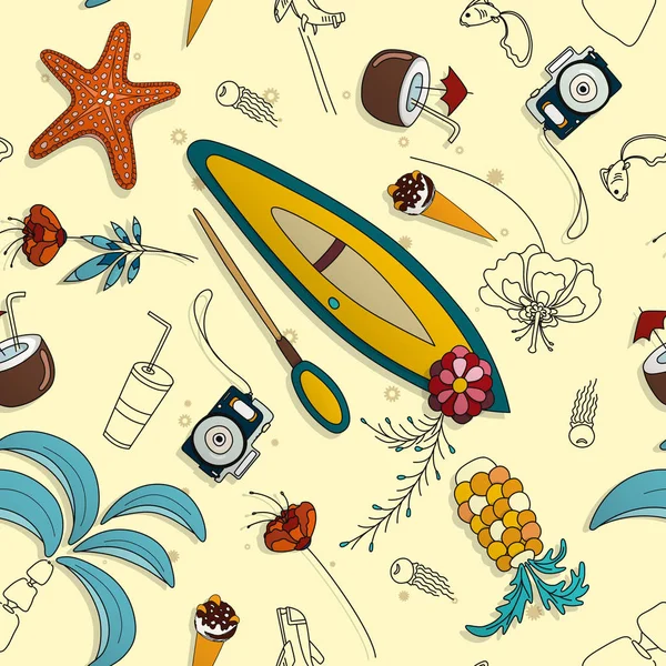 Nahtloses Muster mit Objekten zum Thema Meer und Urlaub. — Stockvektor
