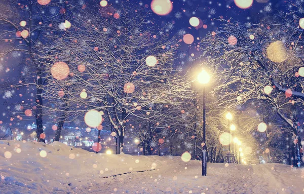 圣诞景观与闪烁的灯光. — 图库照片