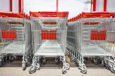 satır süpermarket alışveriş sepeti arabaları.