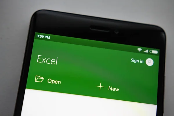 Berlin, Germany - November 19, 2017: Microsoft Exel app on screen modern smartphone. Microsoft office on mobile phone. — Stock Photo, Image