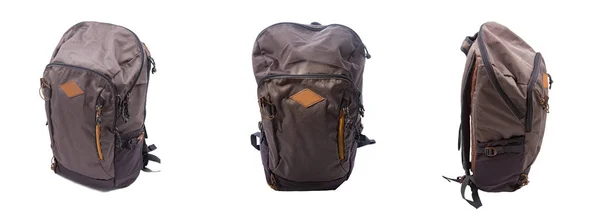 Different views of backpack sides for travel. Front and sides of the backpack. Perspective view of the bag. — Stock Photo, Image