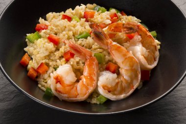 Prawns with rice and vegetables clipart