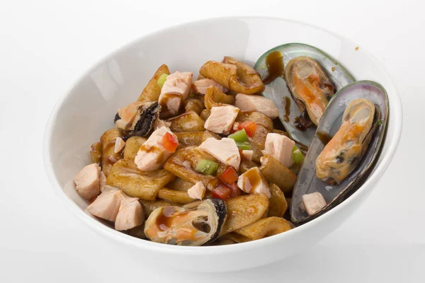 Seafood pasta with soy sauce — Stock Photo, Image