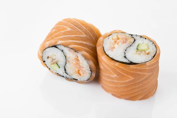 Double salmon roll with cucumber — Stock Photo, Image