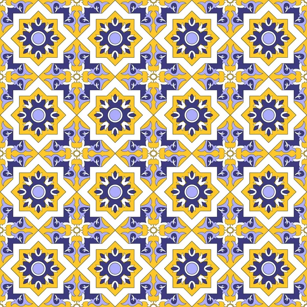 Suelo del azulejo - patrón de mosaico caleidoscopio de azulejos. Fondo oriental sin costura geométrico abstracto. Ornamento patrón de tela vector . — Vector de stock