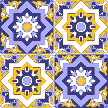 Tasarlamak vektör çiçek motifleri ile sorunsuz döşeme. Azulejo, Portekiz fayans, İspanyolca, Fas, Türkçe ve Arapça tasarım döşer. Kaydırma, arka plan veya seramik döşeli Yazdır.