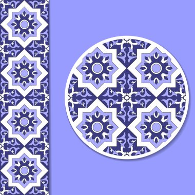 Kesintisiz geometrik süs desen ve iç tasarımı için dekoratif tabak. Süsleme uçan daire fincan kahve için. Seramik, ev dekor vektör çizim için çini süsleme.