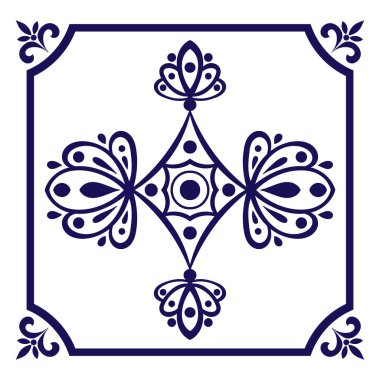 Delft blue döşeme vektör. Delft Hollandalı çini deseni çivit mavi ve beyaz süslemeli.