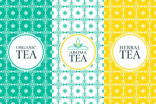 Çay paket şablon. Vektör Etiketler - organik, bitkisel ve aroma çay — Stok Vektör