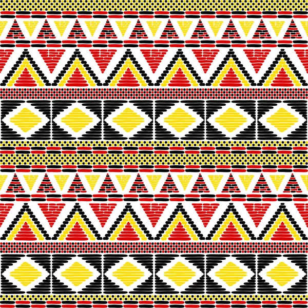 Padrão tribal vetor sem costura. Impressão africana com em Uganda bandeiras cores. Textura ética. Fundo para tecido, papel de parede, papel de embrulho e modelo de cartão . —  Vetores de Stock