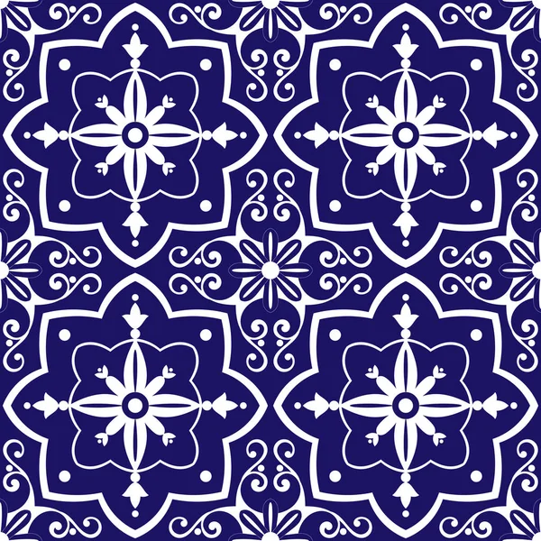 Modèle de tuiles vecteur avec des ornements de fleurs bleues et blanches. azulejo portugais, mexicain, espagnol ou marocain motifs. Fond carrelé pour papier peint, texture de surface, emballage ou tissu . — Image vectorielle