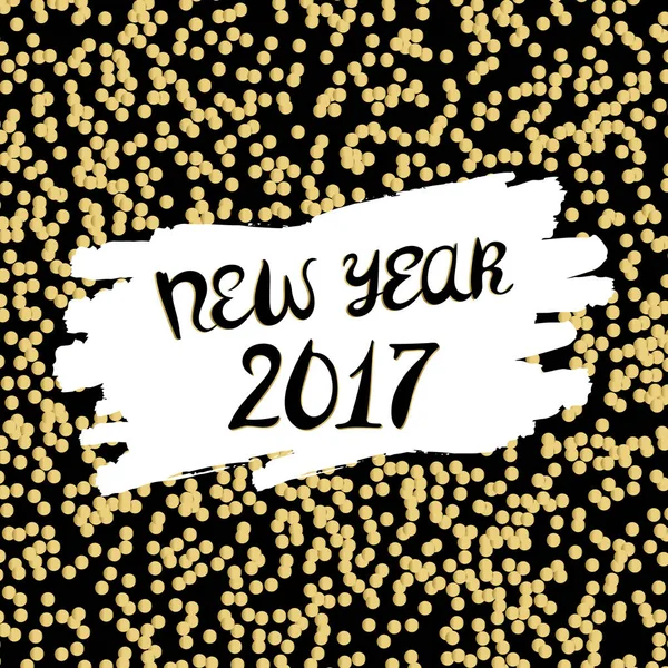 Happy New Year 2017 card template vector with confetti gold glittering background. Vector illustration. — Stock Vector