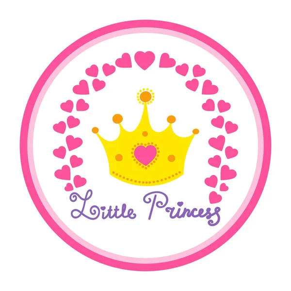 Little Princess sticker vector. Fairy tale label with crown and hearts. Design for girl patches and tag, overlay t-shirt print, birthday party card, clothing sticker. — Stock Vector