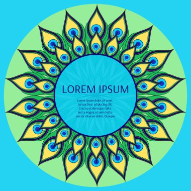 Tropikal çerçeve dekorasyon öğesi metin için yer ile. Tavus kuşu tüy banner şablon turizm afiş, kartı, el ilanı veya davet için. Çerçeve renkleri tropik kuşlar tarafından ilham ile.