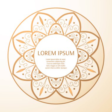 Beyaz arka plan üzerinde izole vektör altın çerçeve. Dekoratif altın folyo ile yuvarlak çiçek süsleme. Tarih, Gelin duş, albüm, etiket, etiket, kartpostal veya düğün davetiyesi kurtarmak için tasarım.