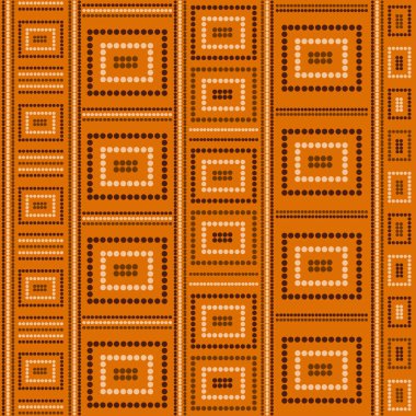 Avustralya kabileleri tasarlamak vektör satırları ve kareler ile sorunsuz nokta. Aborjin Art print, Tuvale turuncu arka plana noktalı. Kabile süsleme kumaş, yüzey tasarımı, ambalaj kağıdı veya şablon için.