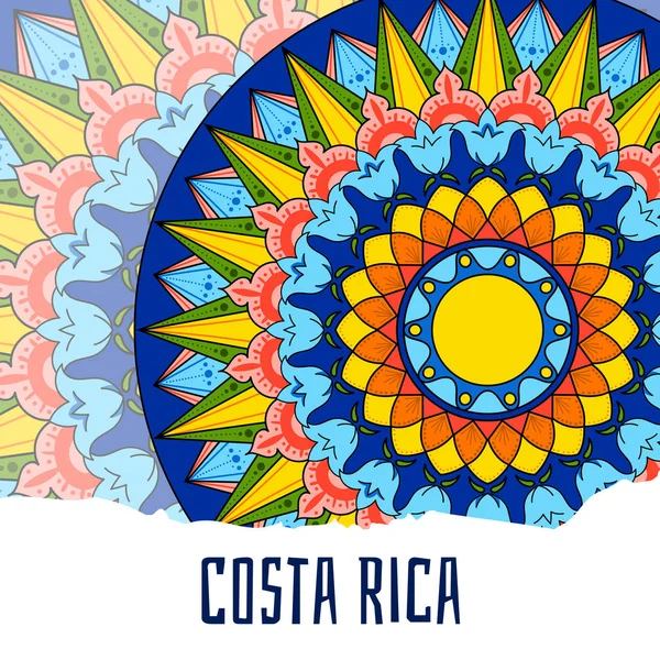 Vetor de ilustração da Costa Rica. Design de roda ornamento carreta café decorado para símbolos turísticos, cartão, banner ou folheto . —  Vetores de Stock