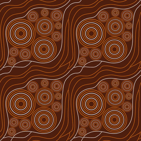 Tribos australianas padrão vetor sem costura. Impressão de arte aborígine com ondas pontilhadas abstratas e círculos. Ornamento tribal para tecido, design de superfície, papel de embrulho ou modelo . —  Vetores de Stock