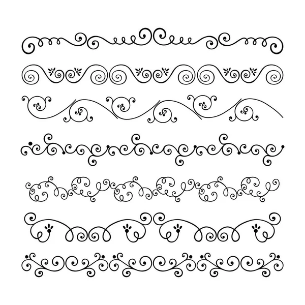 Collection of swirl hand drawn text dividers vector. Unique line border or brush isolated on white background. Ink borders. — Stock Vector